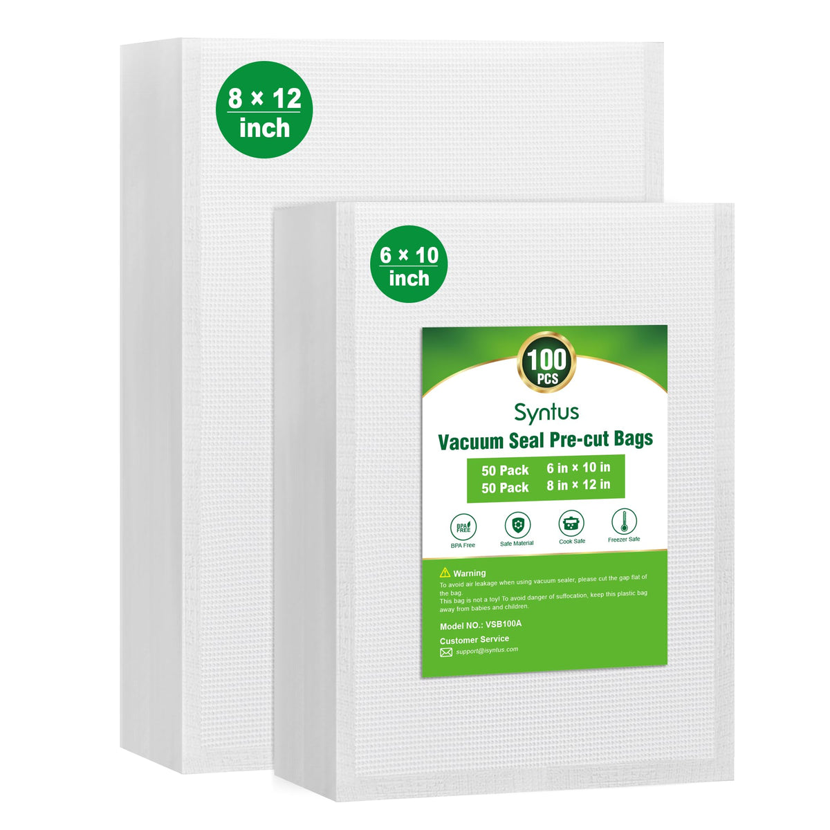 Syntus vacuum sealer bags quart 8x12 for secure freezer storage and meal prep.