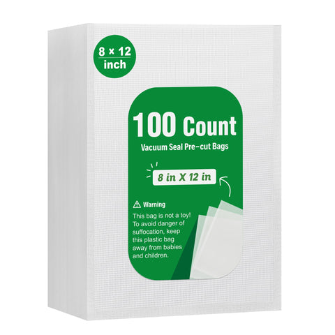 Syntus vacuum sealer bags 8x12 front view for quick meal prep and storage.
