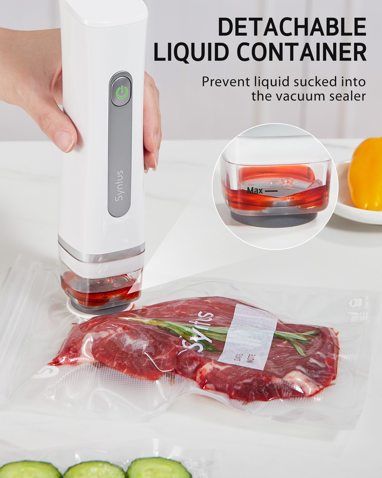 Rechargeable Syntus sealer with USB-C cable for cordless operation.