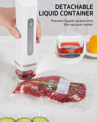 Rechargeable Syntus sealer with USB-C cable for cordless operation.