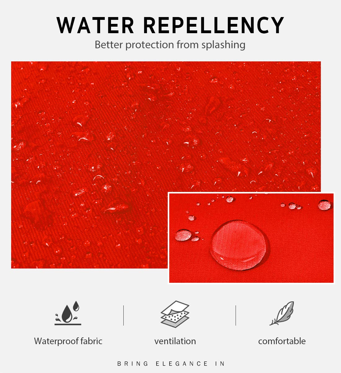 Syntus waterdrop-resistant apron protects clothing from splashes.