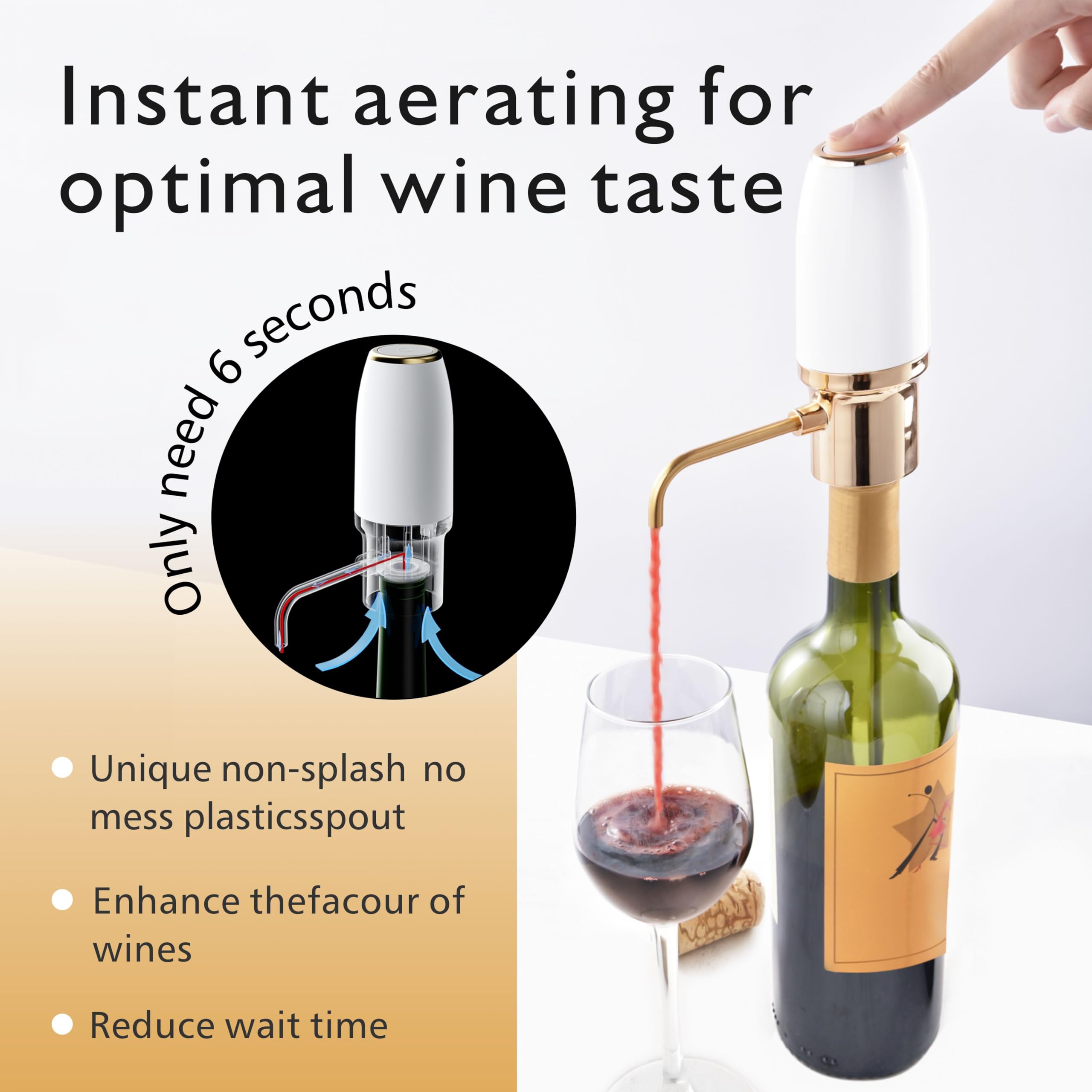 SYNWONG wine dispenser spout delivers well-aerated pours at the touch of a button.
