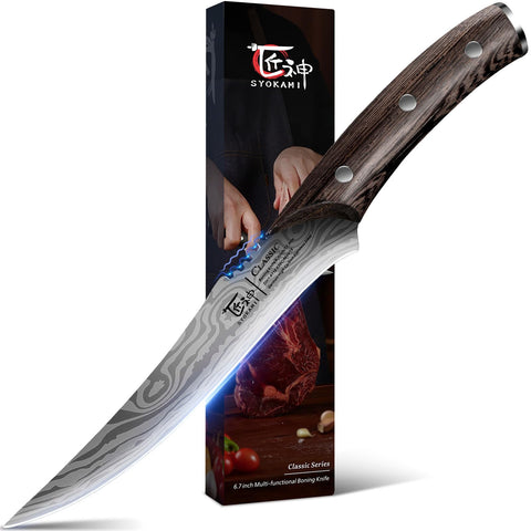 SYOKAMI boning knife with curved blade for precise deboning and meat separation.