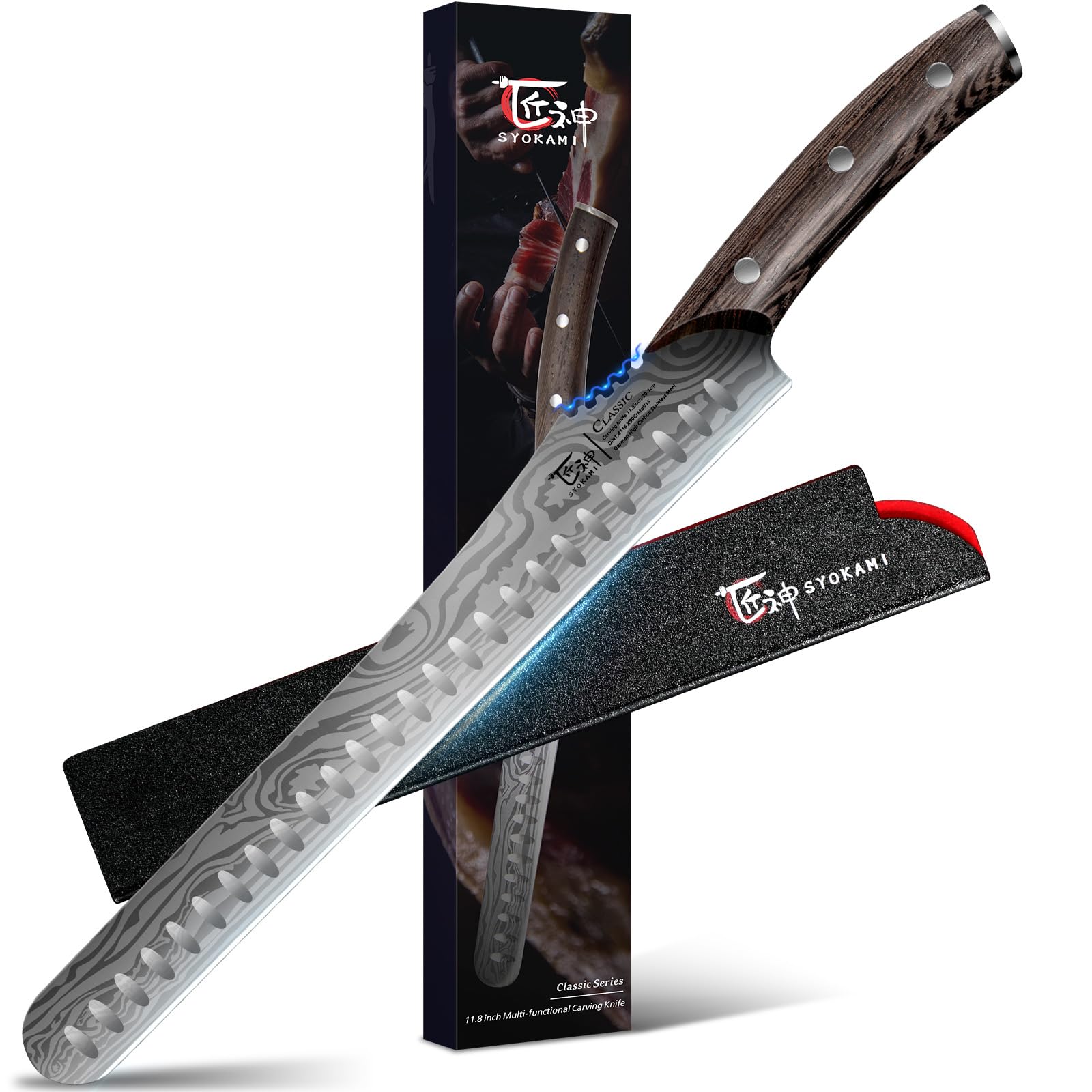 SYOKAMI brisket slicing knife blade enables razor-precise carving of meat