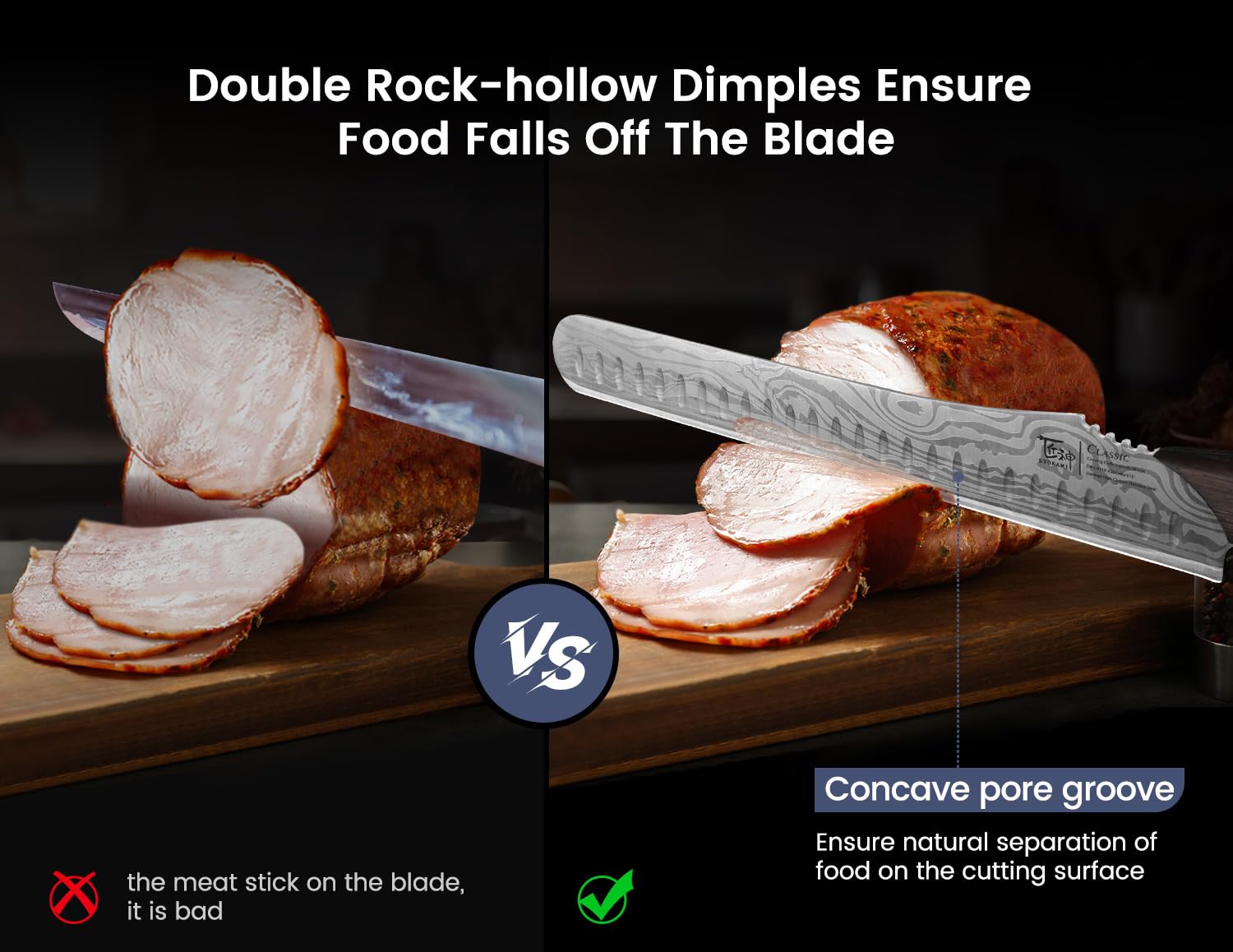 SYOKAMI brisket slicing knife wood full tang handle provides balanced, comfortable grip