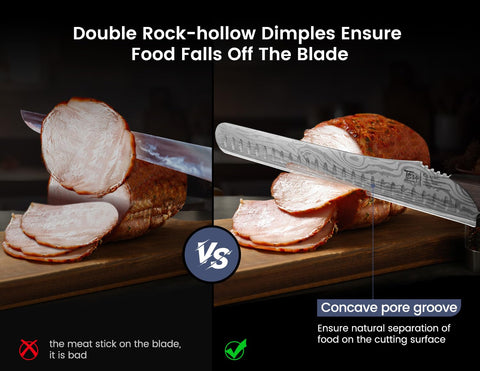 SYOKAMI brisket slicing knife wood full tang handle provides balanced, comfortable grip