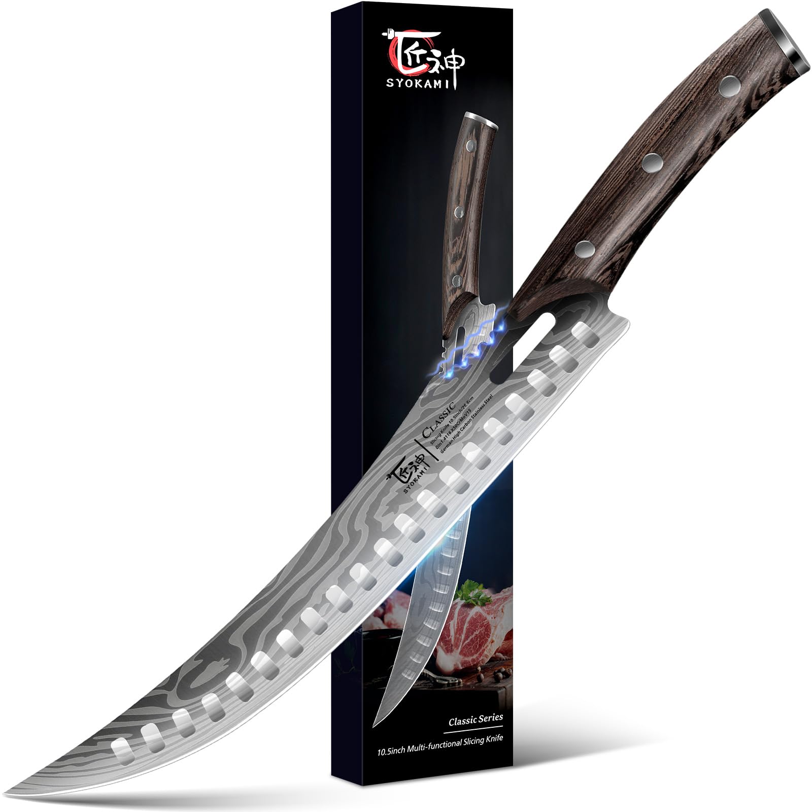 SYOKAMI butcher knife with Damascus blade for precise cuts and even doneness