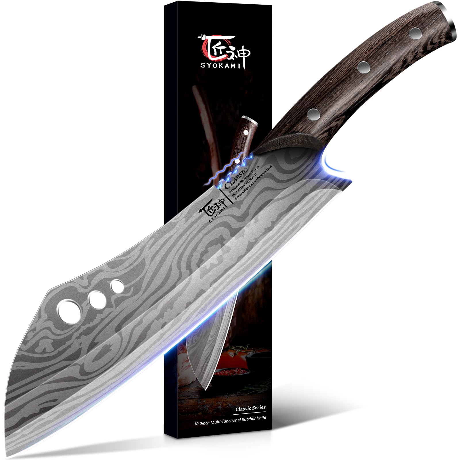 SYOKAMI 10-inch butcher knife blade for precise meat cutting.