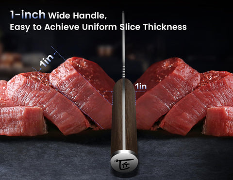 SYOKAMI blade edge at 15 degrees for sharp, consistent cuts.
