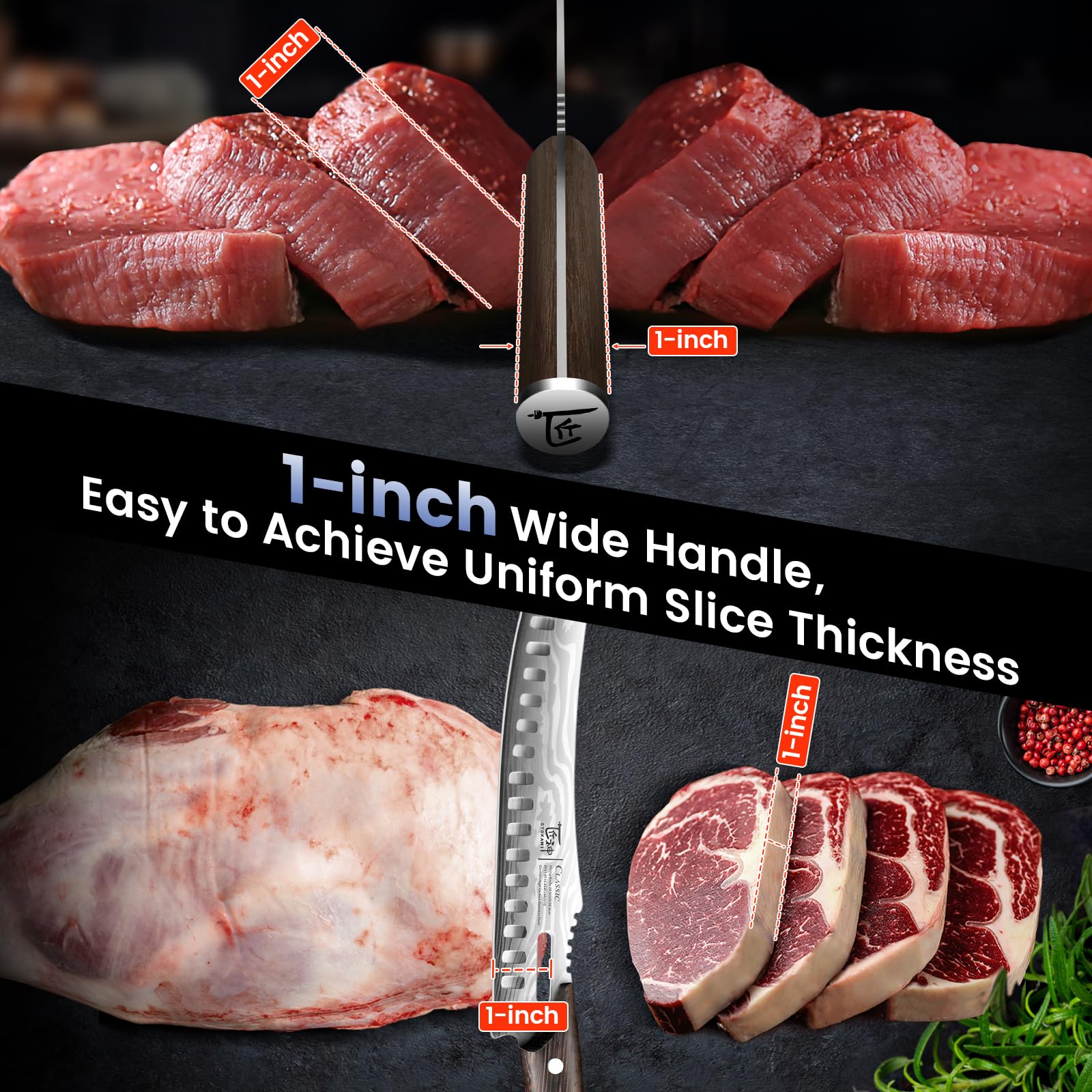 SYOKAMI cleaver blade closeup highlighting sturdy blade for tough meat portions