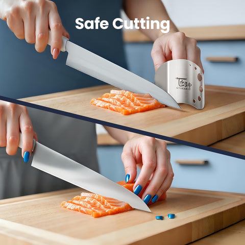 Angled surface on SYOKAMI finger guards for easy scraping without removing the guard.