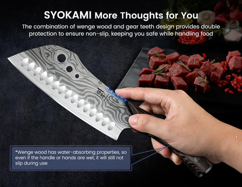 SYOKAMI German steel blade stays razor sharp for precise slicing.