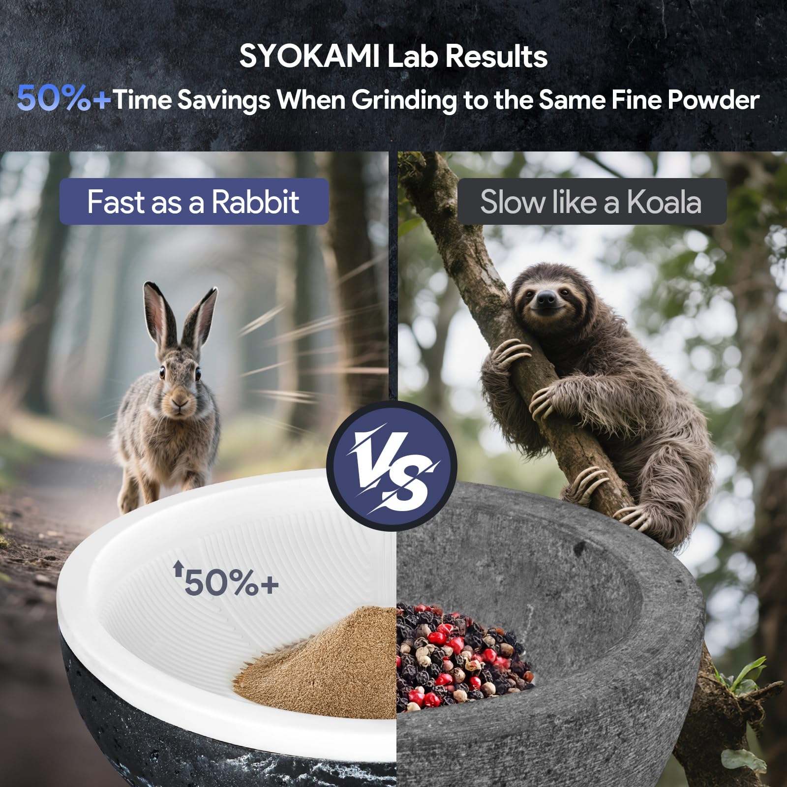 SYOKAMI ceramic mortar interior with grinding ridge enhances grinding efficiency.