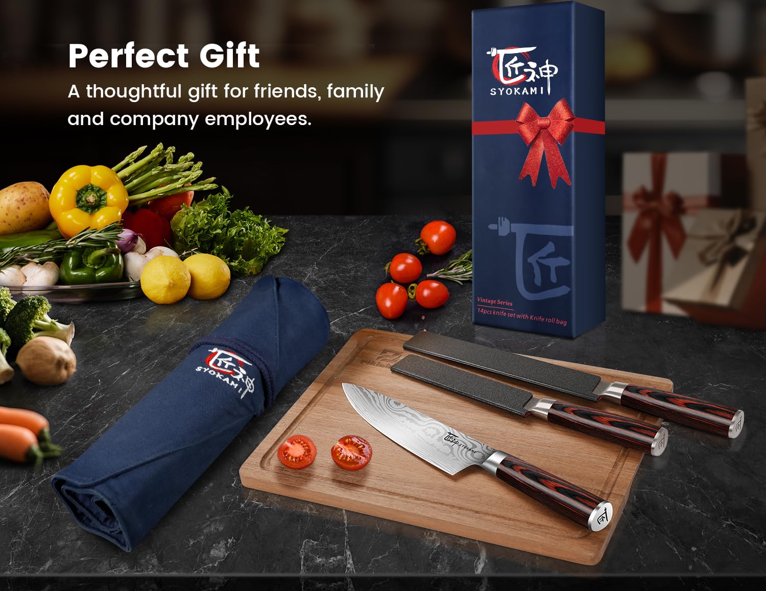 SYOKAMI high-carbon stainless blade close-up for precise slicing.