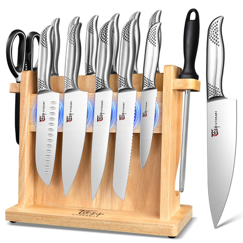 SYOKAMI Japanese knives with magnetic block offer easy access during meal prep.