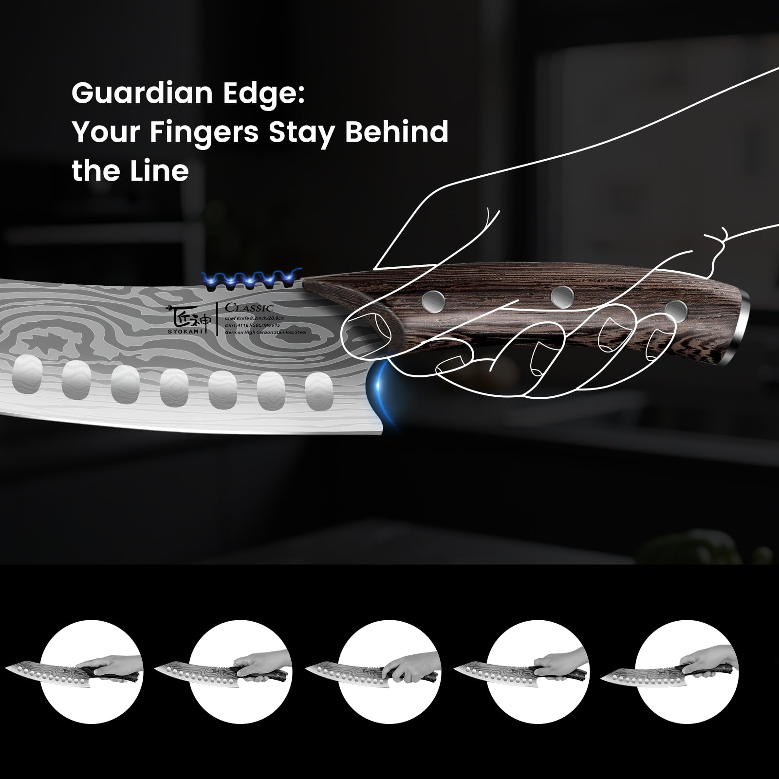 SYOKAMI knife razor sharp tip enables delicate piercing and clean edges for meat and fish.