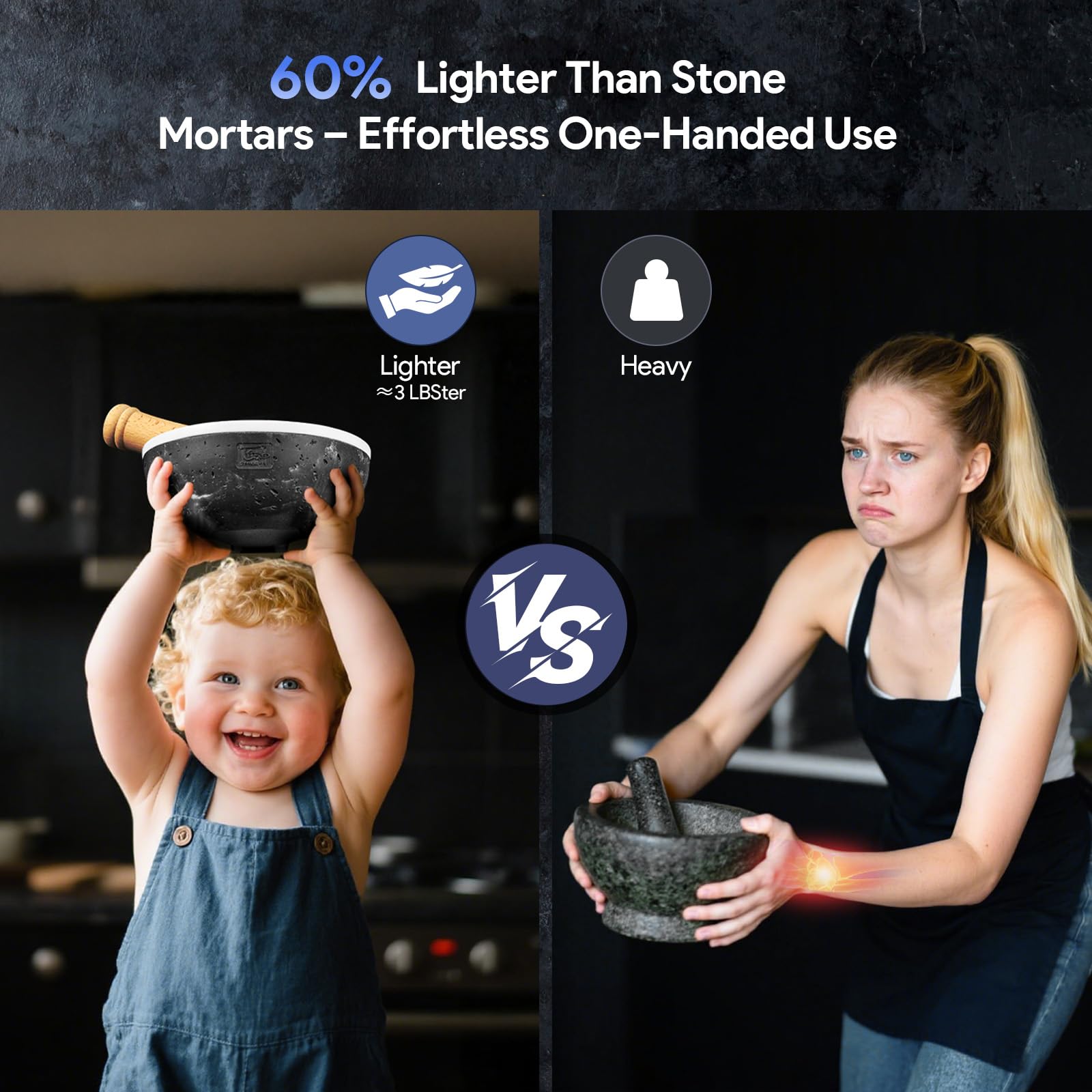 SYOKAMI non-slip base keeps mortar steady and protects countertops.