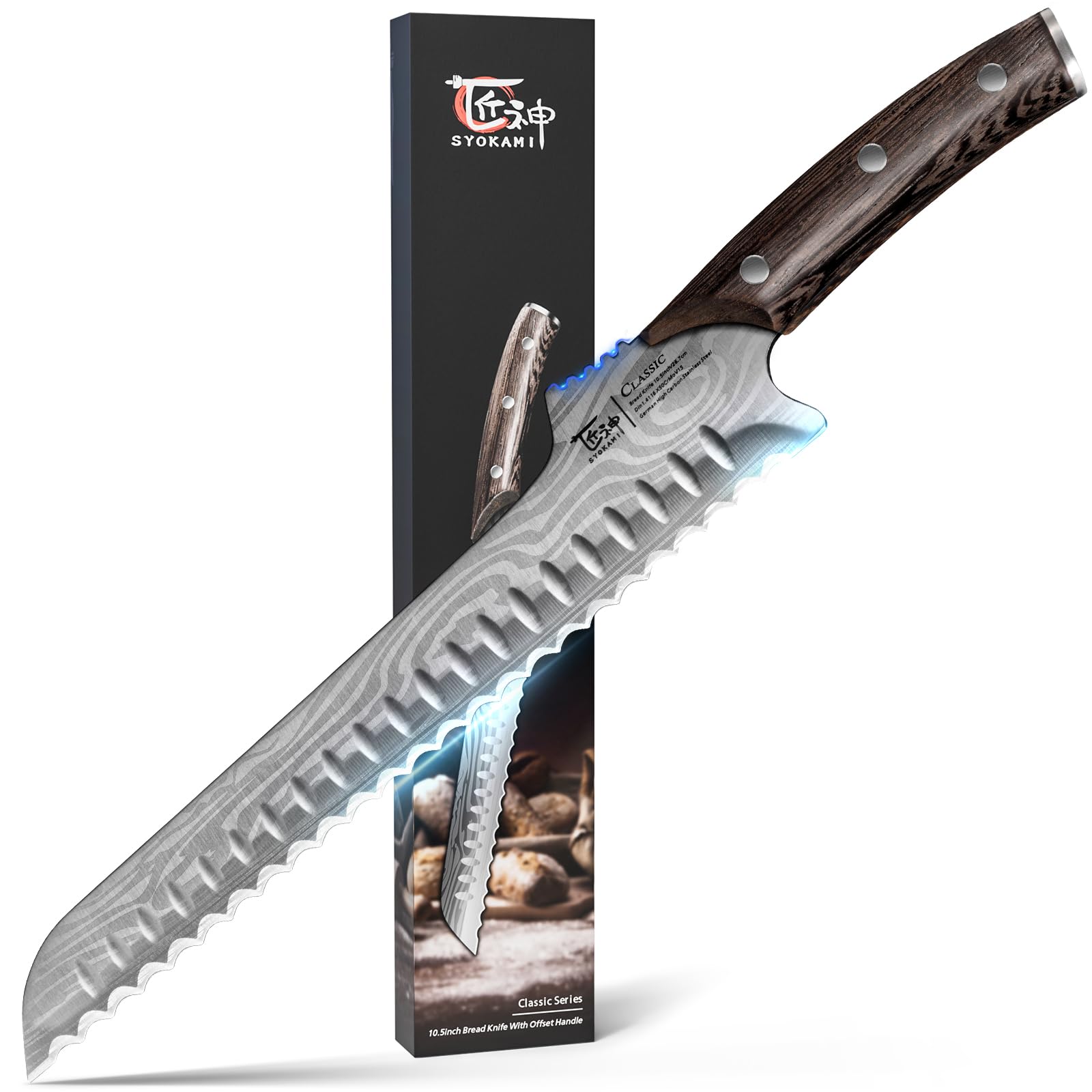 SYOKAMI offset-bread-knife with 10.5-inch blade for steady slicing of loaves
