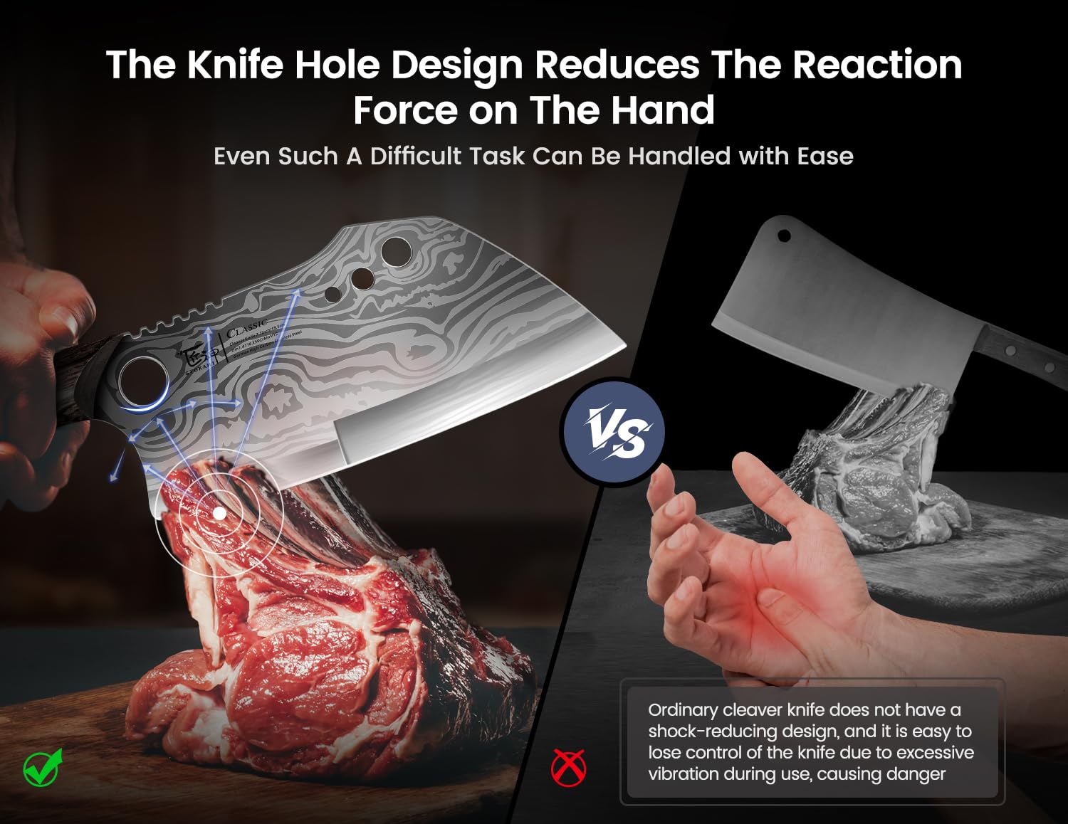 SYOKAMI shock-absorbing holes reduce chopping jolts for better control