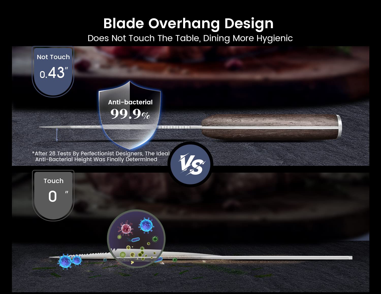 SYOKAMI steak knife wood handle close-up showing comfortable grip