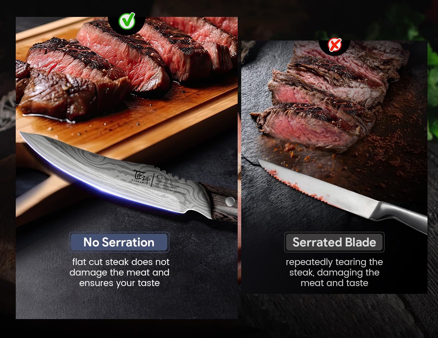 SYOKAMI Damascus-pattern surface adds elegant table presence and unique look.