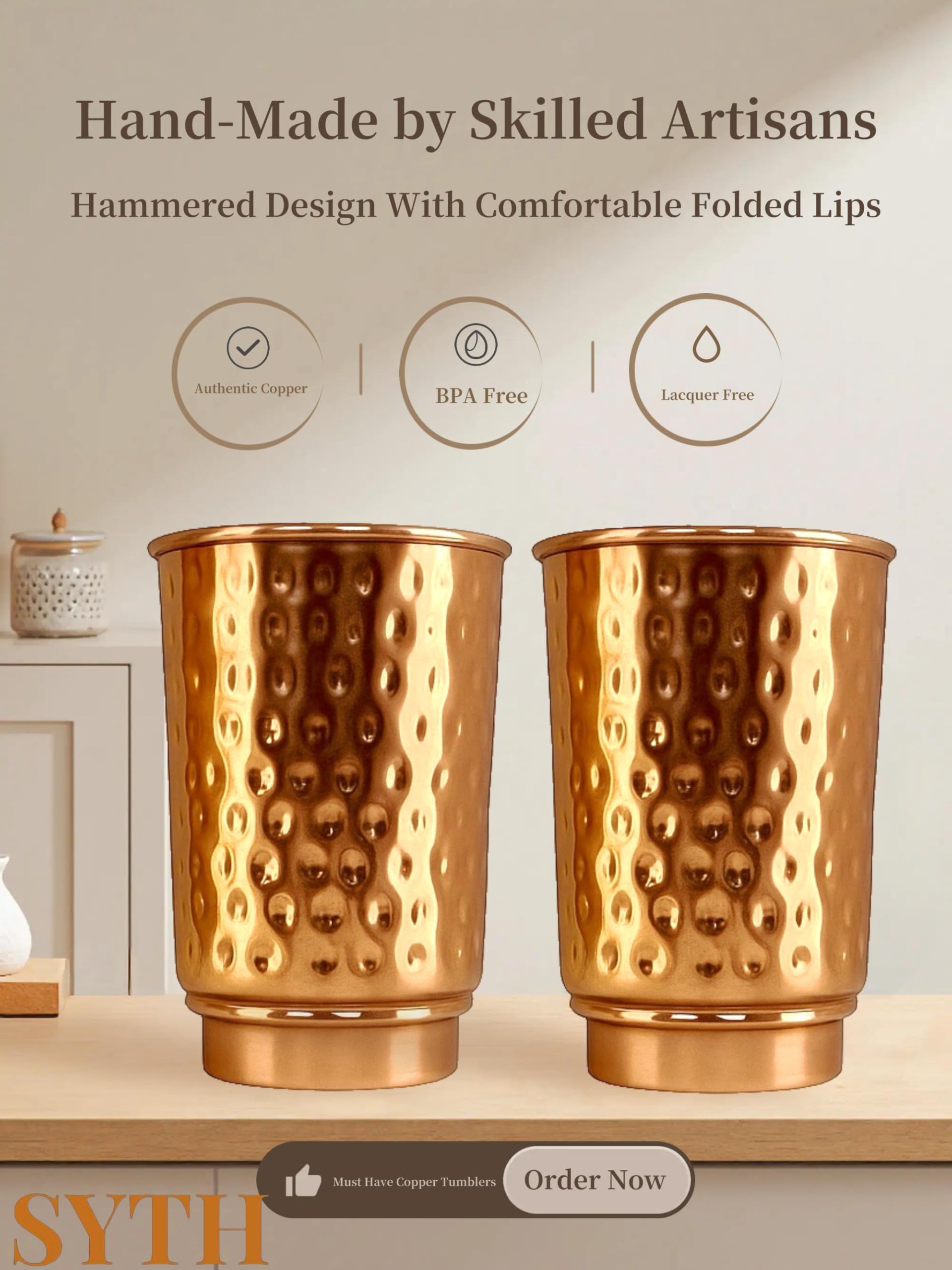 SYTH copper tumbler close-up of hammered texture highlighting artisanal quality