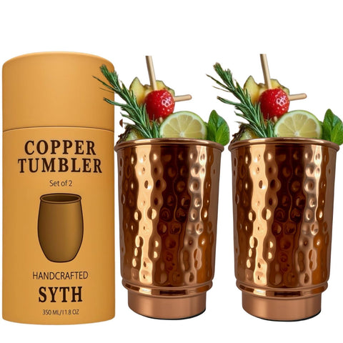 SYTH luxury copper tumbler set front view shows hammered craftsmanship for daily hydration