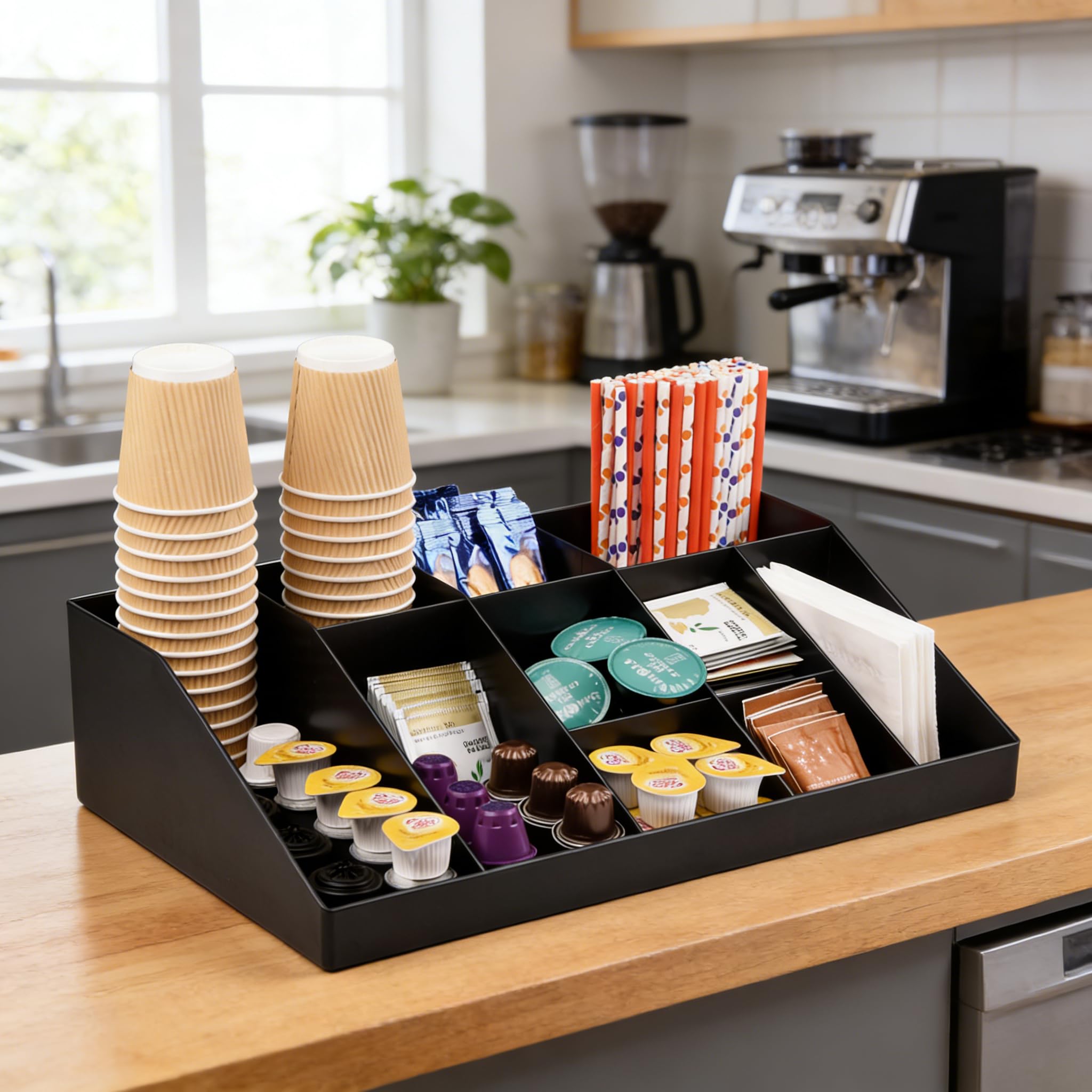SZQINJI black coffee condiment organizer on desk highlighting durable construction