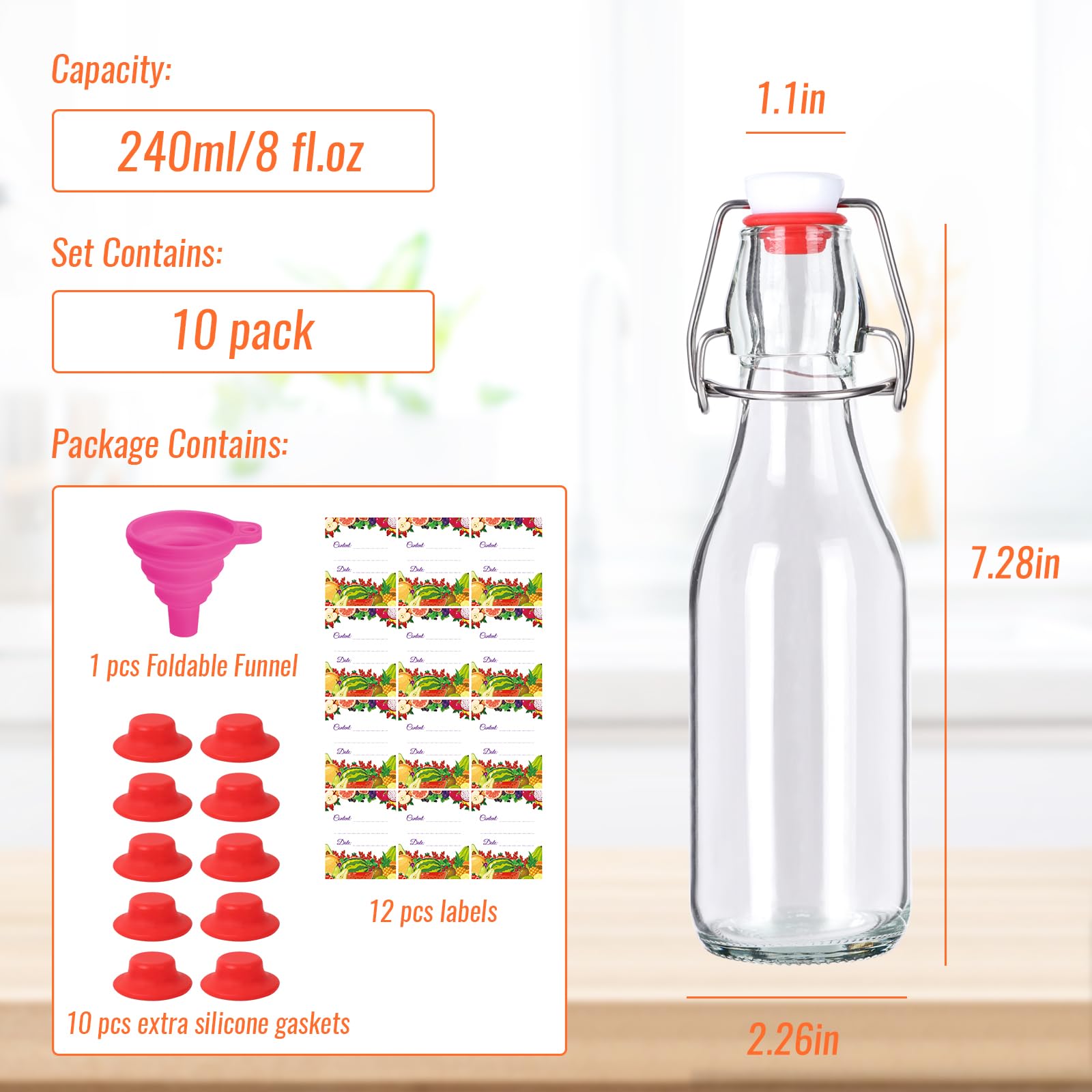 SZUAH swing-top bottle close-up showing airtight seal for preserving carbonation.