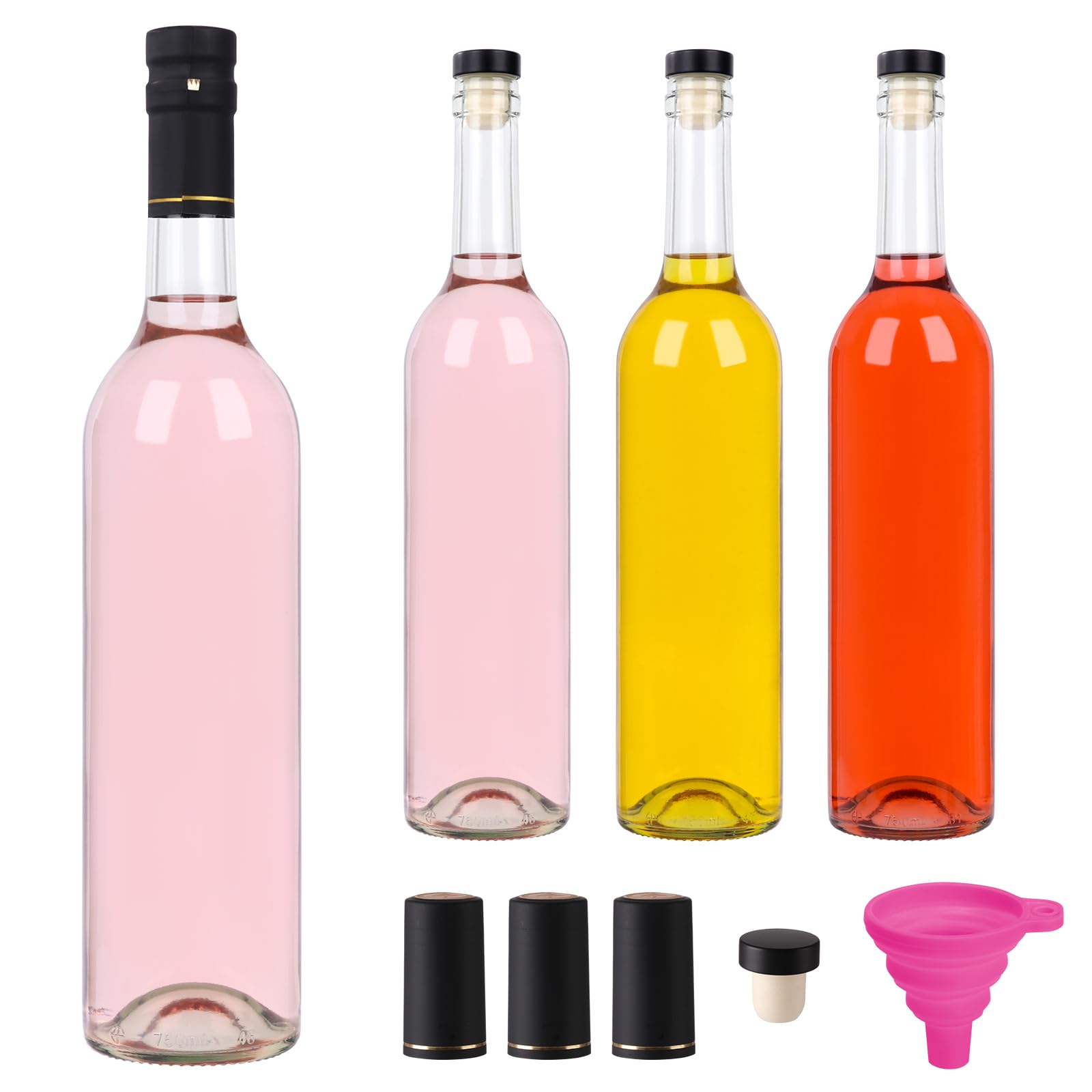 SZUAH 750ml wine bottles in front view with crystal-clear glass for clear content visibility.