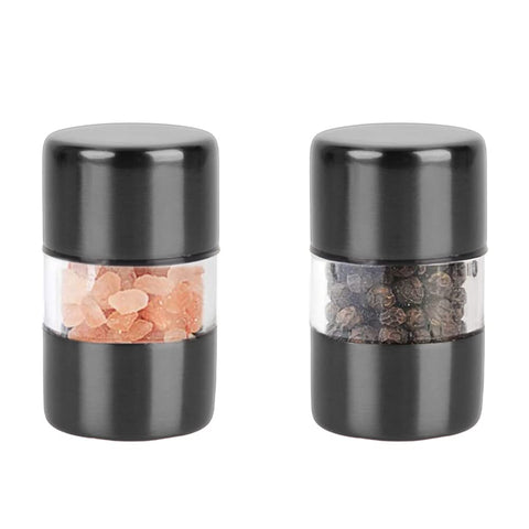T-mark premium black grinder set, compact front view for travel seasoning.