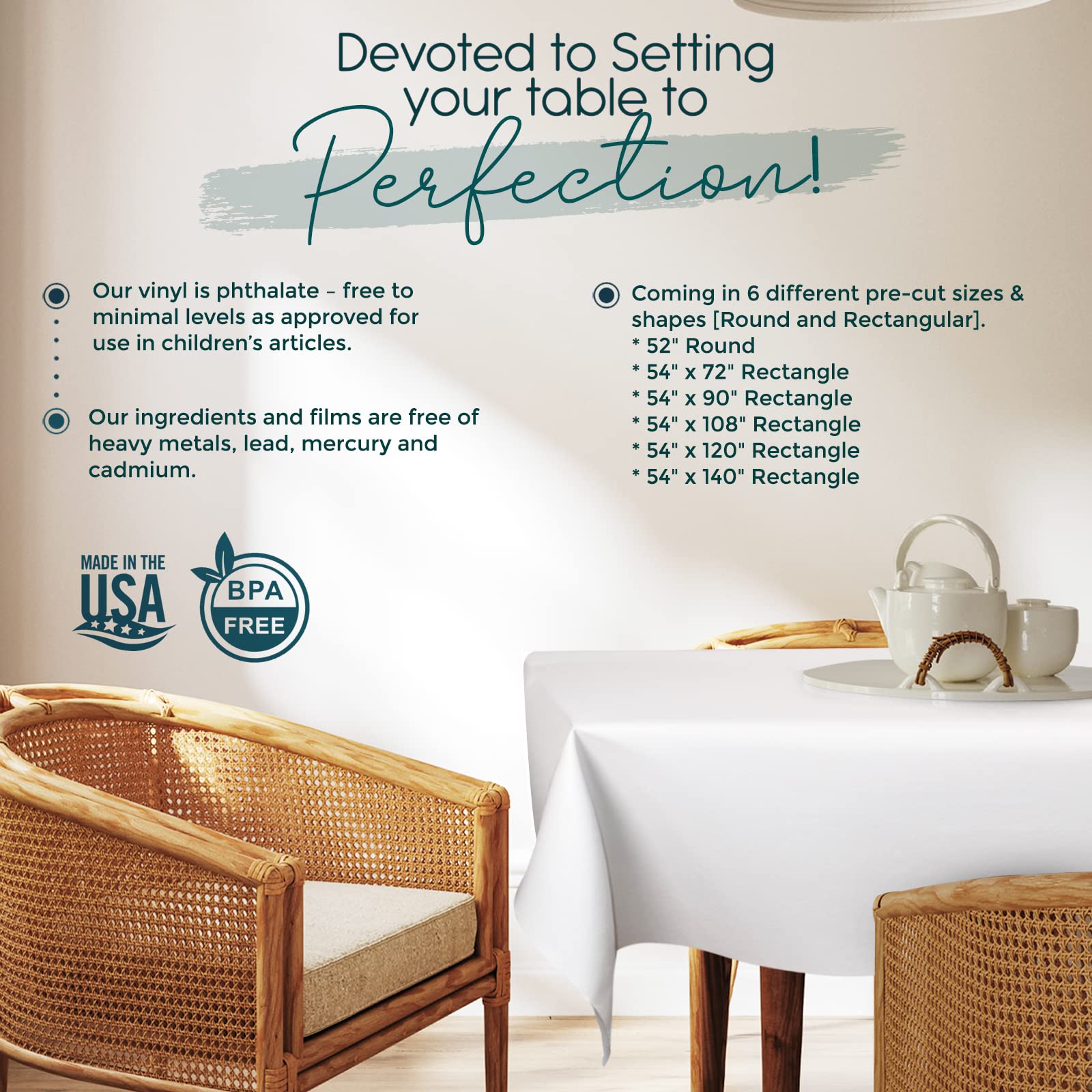 Tablecloths by Design reusable protector for dining rooms and patios.