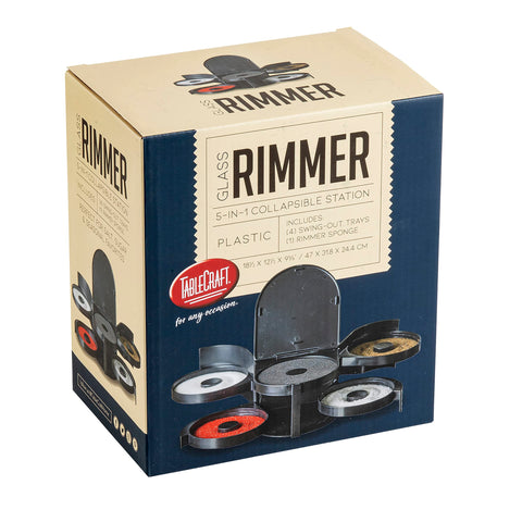 Tablecraft Black finish rimming station fits compact home bars and saves counter space.