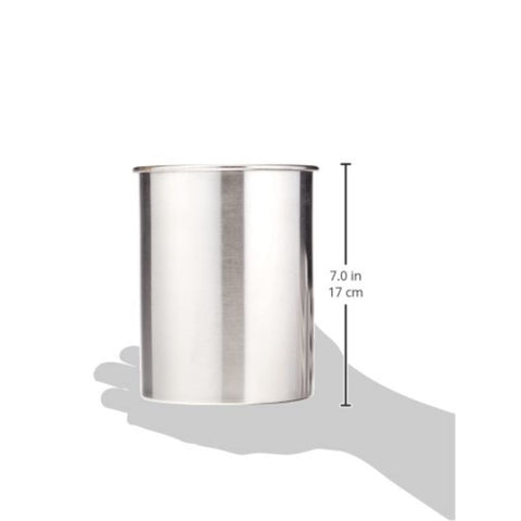 Tablecraft HU2 utensil holder, closeup reveals brushed finish and durable stainless surface.