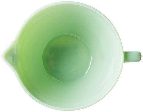 TableCraft Jadeite mixing bowl shown with dishwasher-safe glass for easy cleanup.