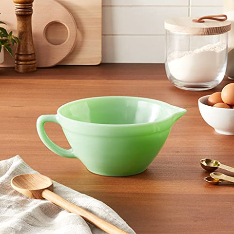 TableCraft Jadeite close-up highlights glossy glass and vintage style.