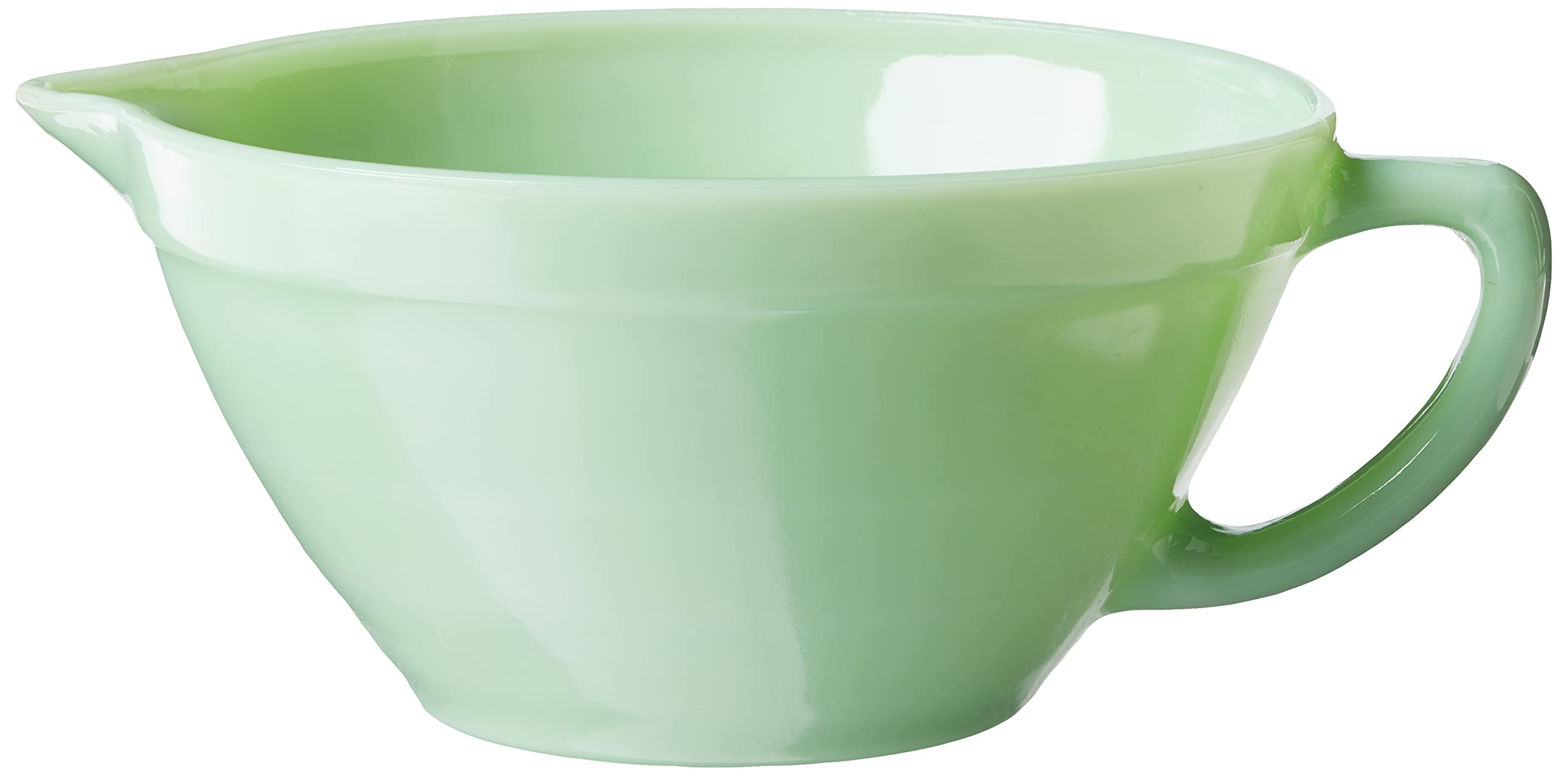 TableCraft Jadeite bowl with pour spout for precise batter transfer.
