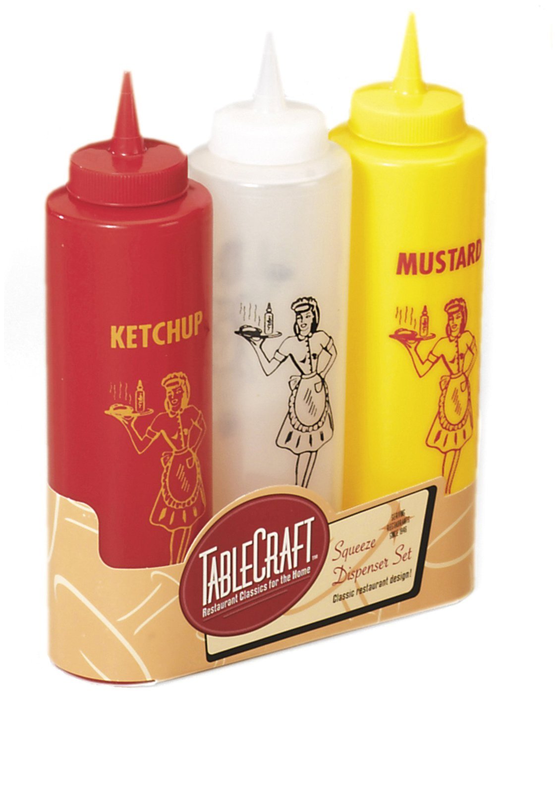 TableCraft Nostalgia squeeze bottle mustard – easy drizzle for classic diner flavor.