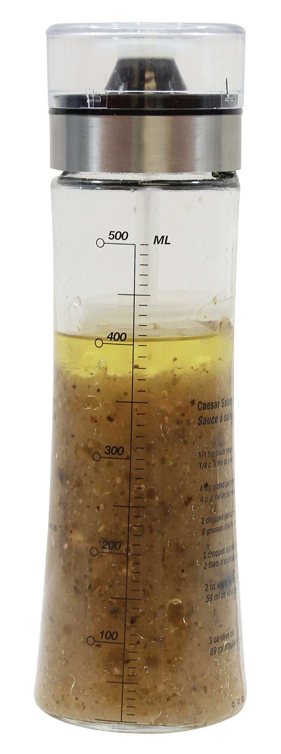 TableCraft salad dressing shaker with glass body and pour spout for precise pours