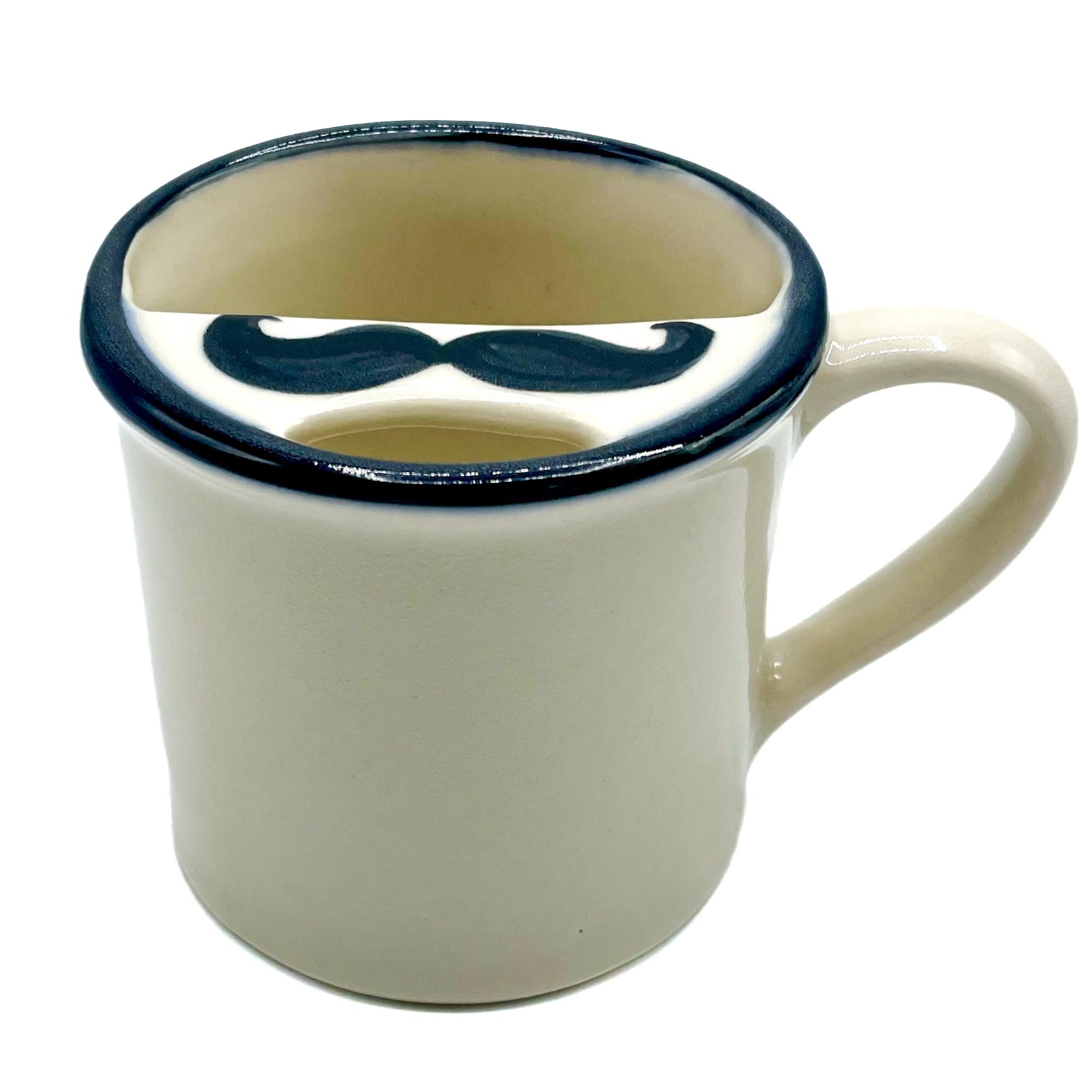 Taconic Shave mustache guard mug keeps your mustache dry while sipping hot or cold beverages.