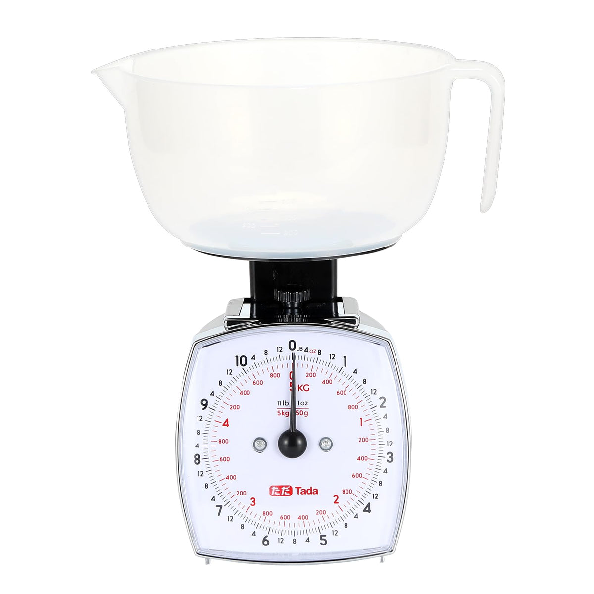 TADA 11lb analog scale front view showing precise measurements for ingredients.