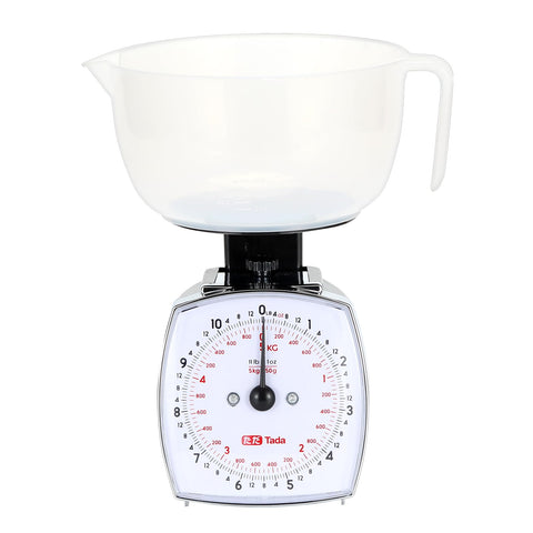 TADA 11lb analog scale front view showing precise measurements for ingredients.