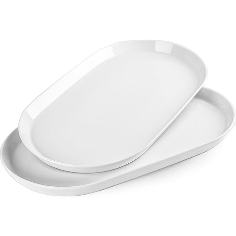 Taeochiy oval serving platter in cream white, top view for elegant dining display