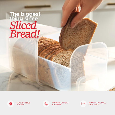 Tafura bread holder fits loaves, bagels, and baguettes on counter or in freezer