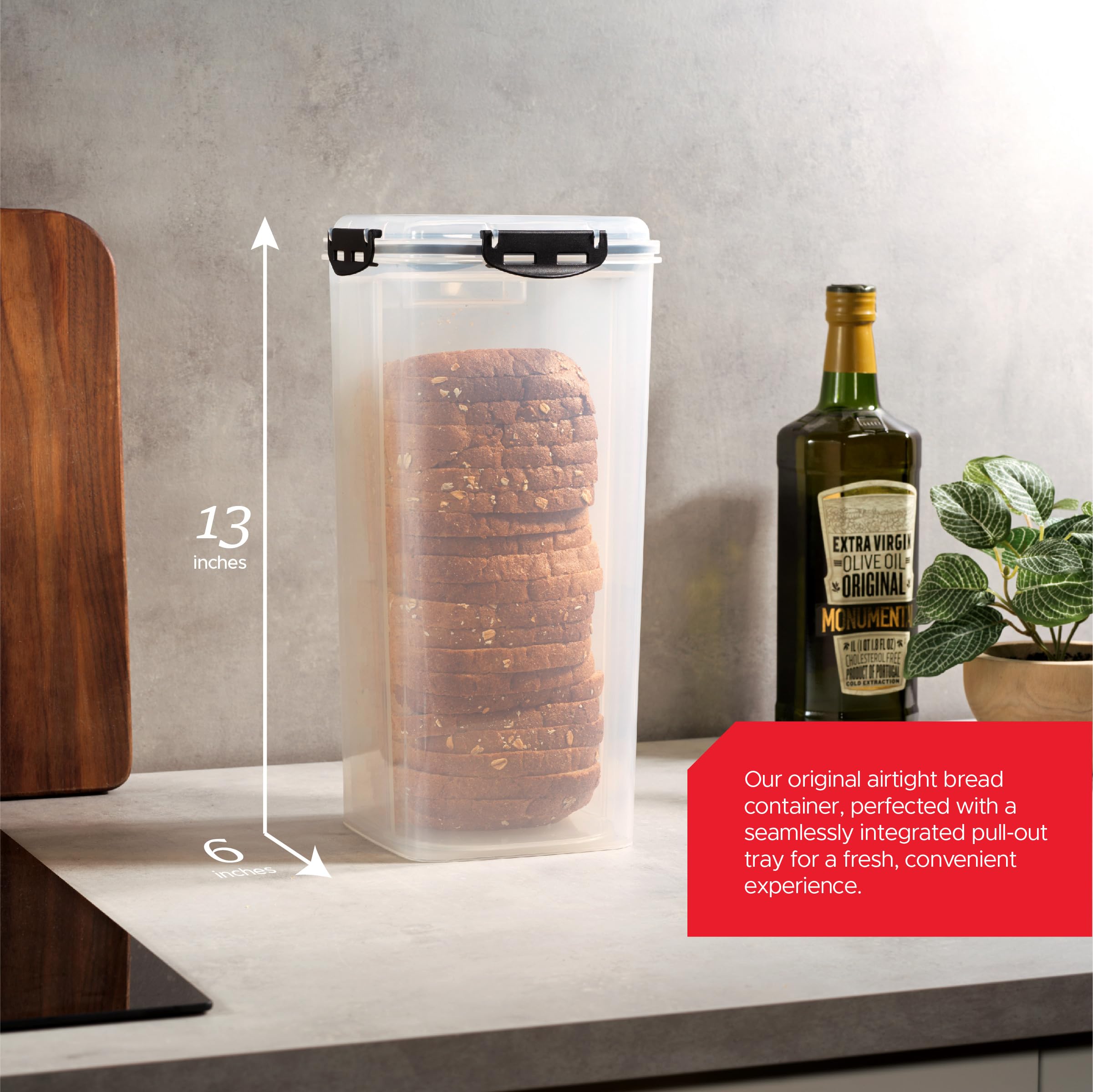 Tafura four-side latches ensure a secure seal on the bread box