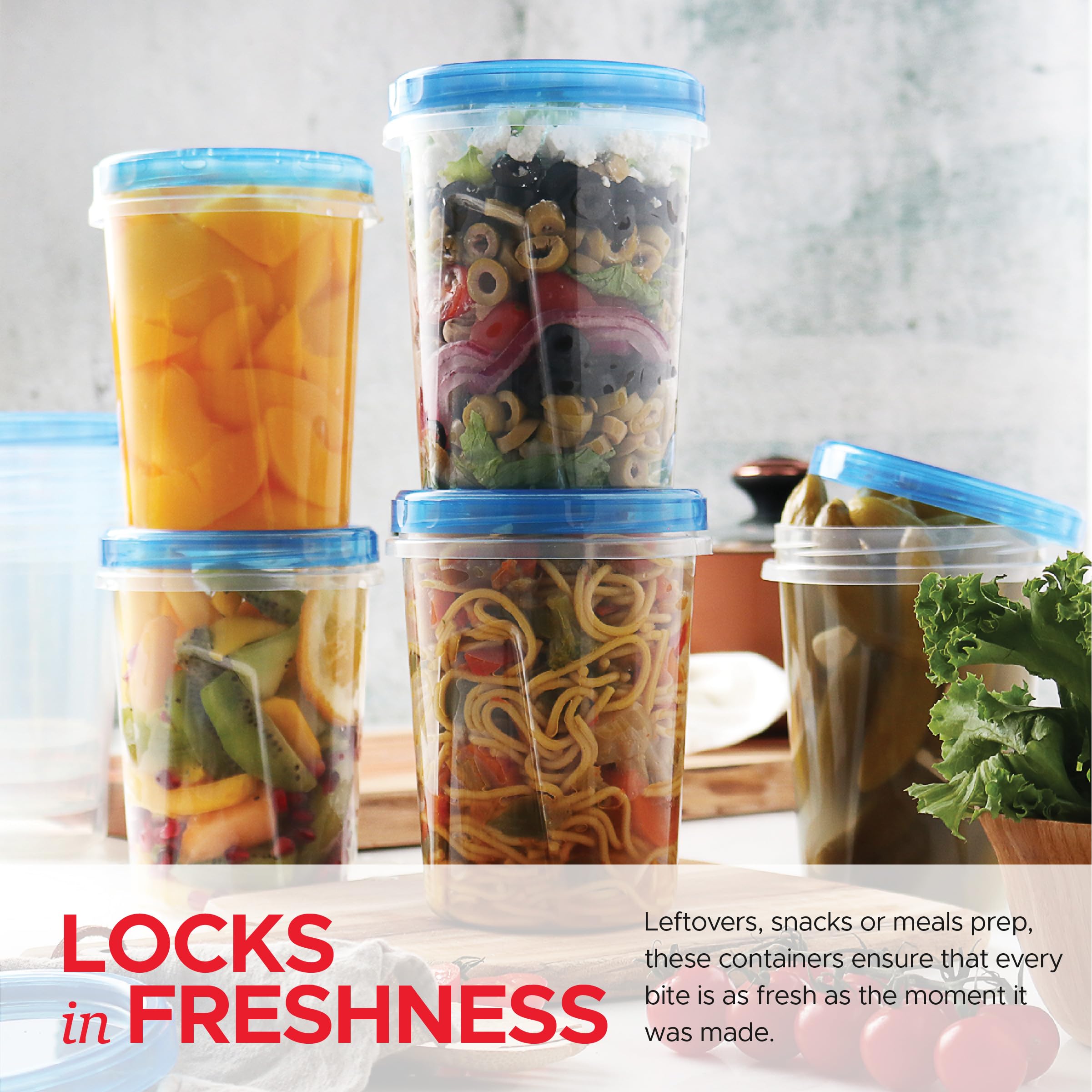 Stackable Tafura containers neatly arranged in a fridge for organized storage