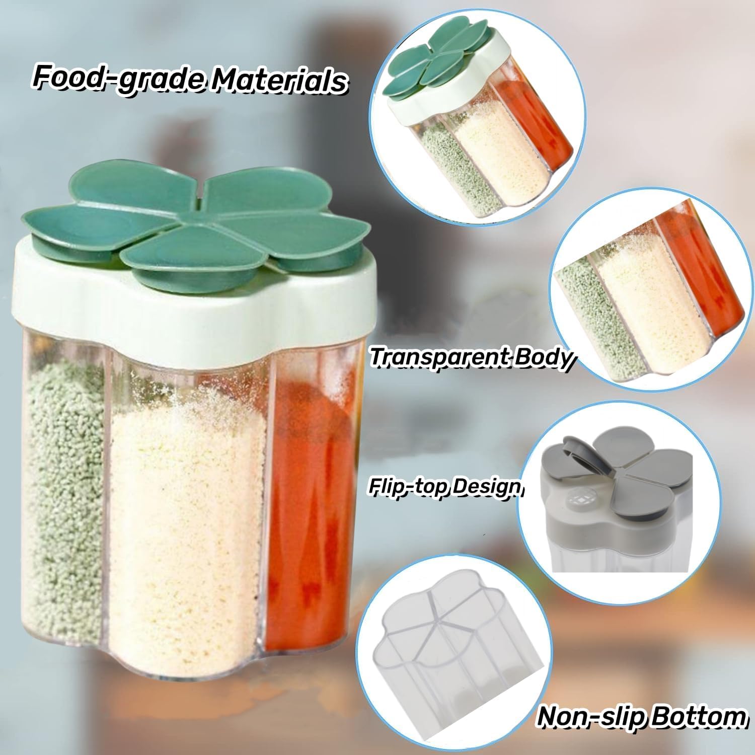 Tahonuss clear-view spice jars with lids for quick identification.