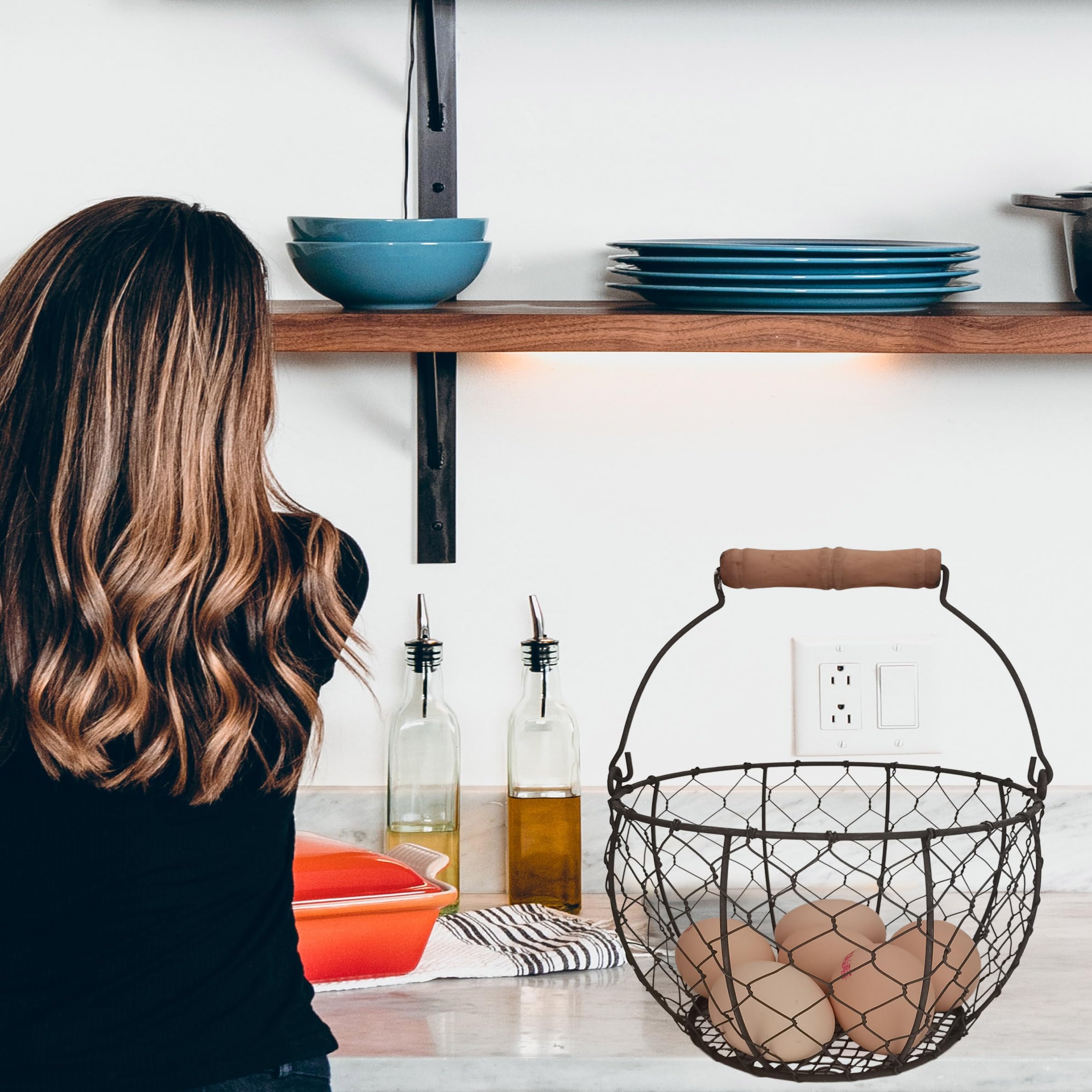 TAIANLE egg basket with handle ideal for carrying fresh eggs from coop to kitchen.