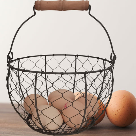 TAIANLE farmhouse wire egg basket with handle for easy coop-to-kitchen transport.
