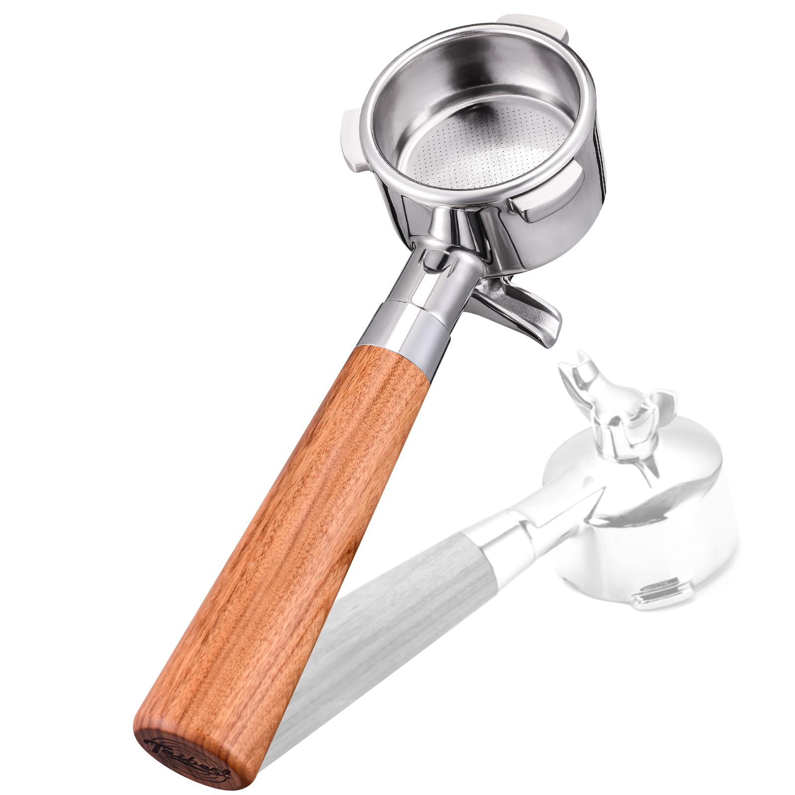 TaiBest 54mm portafilter with dual spout for Breville enables two-shot espresso.